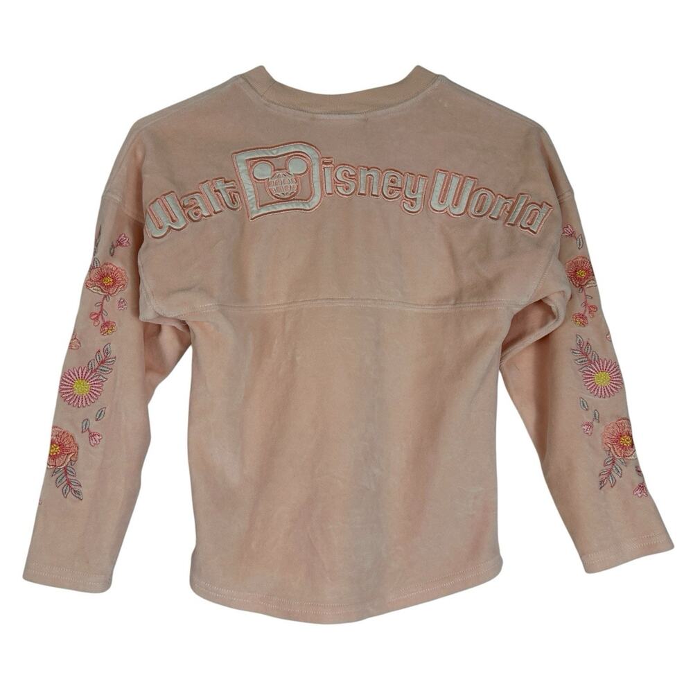 Walt Disney World Spirit Jersey Girls Small Peach Velour Floral Embroidered